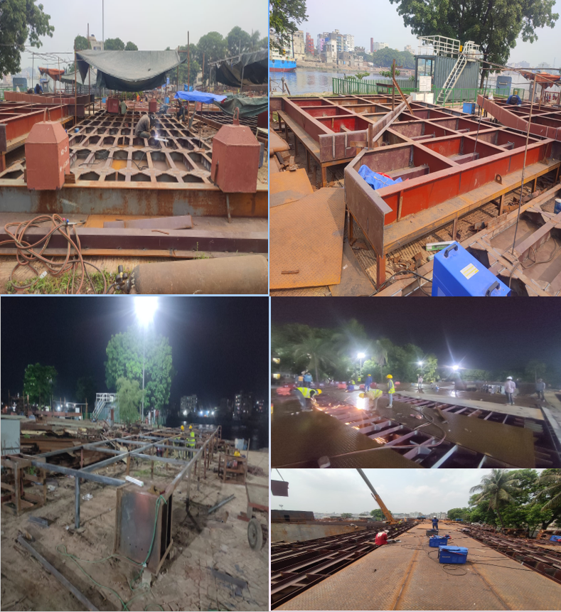 STEEL CONSTRUCTION OF RO RO FERRY PONTOON (02 nos) WORK IN PROGRESS CLIENT: DOCKYARD & ENGINEERING WORKS, BD NAVY